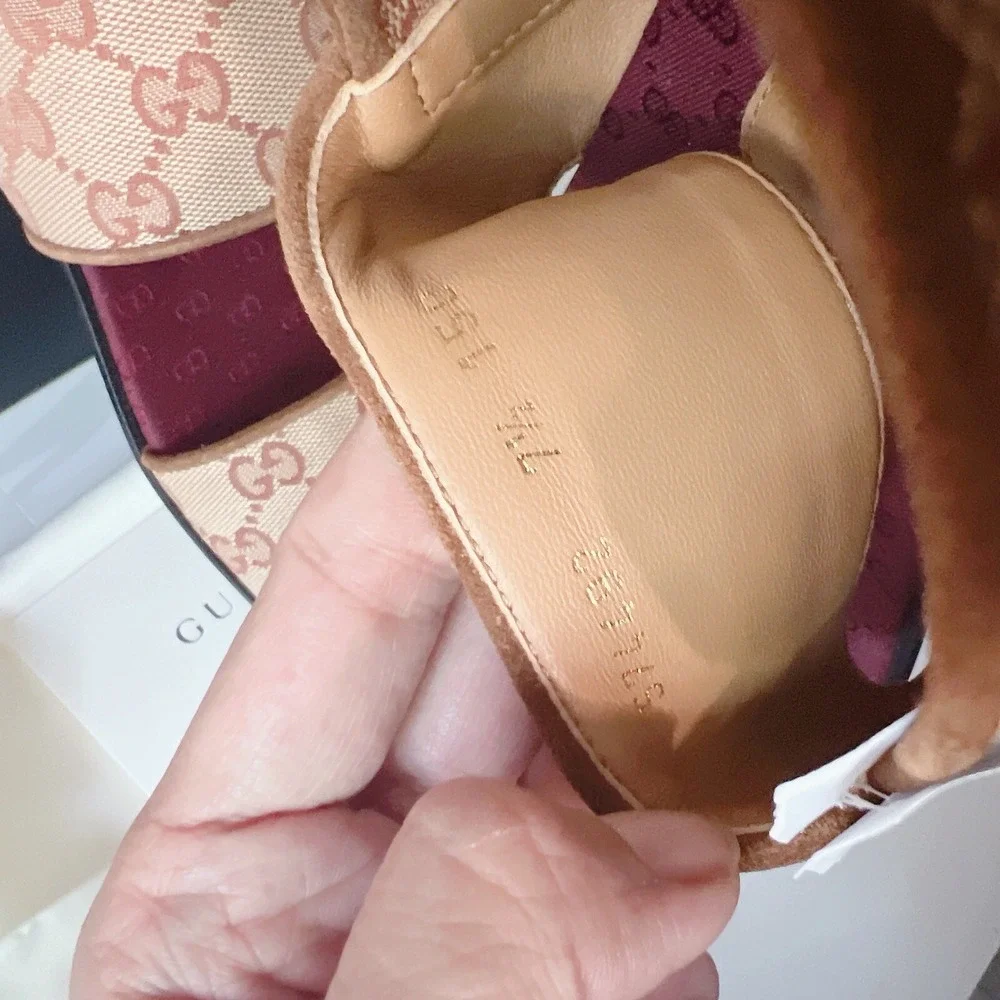 Gucci GG LOGO Monogram Wide Strap Sandal Brown/ Beige Canvas Mens UK 7.5 US 8